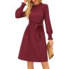 imageGRACE KARIN Fall Dresses for Women 2025 Casual Long Sleeve Crew Neck Ribbed Belted Dresses with PocketWine Red