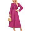 imageGRACE KARIN Long Sleeve Dress for Women 2025 Fall V Neck Tiered ALine Dress Casual Work Maxi Dresses with PocketsRose Red