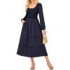 imageGRACE KARIN Long Sleeve Dresses for Women 2025 Fall Outfits Puff Crewneck Wedding Guest Casual Dresses with PocketsNavy Blue