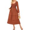 imageGRACE KARIN Long Sleeve Dresses for Women 2025 Fall Outfits Puff Crewneck Wedding Guest Casual Dresses with PocketsOrange Brown