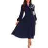 imageGRACE KARIN Womens 2025 Fall Long Sleeve Dress Casual V Neck Pleated A Line Flowy Midi DressesNavy Blue