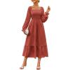 imageGRACE KARIN Womens 2025 Fall Long Sleeve Maxi Dress Floral Wedding Guest Dress Smocked Flowy Tiered Dresses with PocketsBrick Red