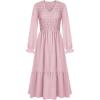imageGRACE KARIN Womens 2025 Fall Long Sleeve Maxi Dresses Smocked V Neck Flowy Casual Dress with Pockets Wedding GuestPink