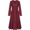 imageGRACE KARIN Womens 2025 Fall Long Sleeve Maxi Dresses Smocked V Neck Flowy Casual Dress with Pockets Wedding GuestWine Red