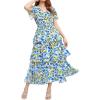 imageGRACE KARIN Womens 2025 Floral Summer Long Midi Dress V Neck Short Sleeve Ruffle Tiered Layered Boho Swing DressesYellow Blue Floral