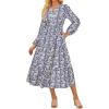 imageGRACE KARIN Womens 2025 Long Sleeve Floral Maxi Dress V Neck High Waist A Line Flowy Wedding Guest DressesWhite Blue Floral