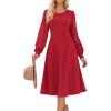 imageGRACE KARIN Womens 2025 Summer Long Lace Sleeve Dresses Crewneck Pleated A Line Flowy Casual Midi Dresses with PocketsWine Red
