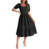imageGRACE KARIN Womens Casual Summer Dresses Puff Short Sleve Square Neck Smocked Midi Dress A Line Flowy Dresses with PocketsBlack