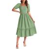 imageGRACE KARIN Womens Casual Summer Dresses Puff Short Sleve Square Neck Smocked Midi Dress A Line Flowy Dresses with PocketsGreen