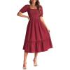 imageGRACE KARIN Womens Casual Summer Dresses Puff Short Sleve Square Neck Smocked Midi Dress A Line Flowy Dresses with PocketsWine Red