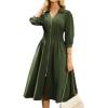 imageGRACE KARIN Womens Fall Casual Dress 2025 Collared V Neck 34 Sleeve Zipper Front Midi Work Dress with PocketsArmy Green