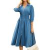 imageGRACE KARIN Womens Fall Casual Dress 2025 Collared V Neck 34 Sleeve Zipper Front Midi Work Dress with PocketsGray Blue