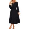 imageGRACE KARIN Womens Fall Dresses Lace V Neck Long Sleeve Tiered Flowy Maxi Dress Going Out Casual Dresses with PocketsBlack