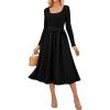 imageGRACE KARIN Womens Fall Long Sleeve Midi Dress 2025 Casual Square Neck Knit Belted A Line Flowy Elegant Going Out DressesBlack