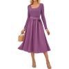 imageGRACE KARIN Womens Fall Long Sleeve Midi Dress 2025 Casual Square Neck Knit Belted A Line Flowy Elegant Going Out DressesPurple