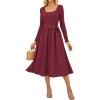 imageGRACE KARIN Womens Fall Long Sleeve Midi Dress 2025 Casual Square Neck Knit Belted A Line Flowy Elegant Going Out DressesRed