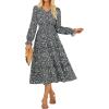 imageGRACE KARIN Womens Floral Maxi Dress 2025 Fall Long Sleeve Flowy V Neck A Line Dress Smocked Long Dresses with PocketsBlack and Blue Floral