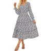 imageGRACE KARIN Womens Floral Maxi Dress 2025 Fall Long Sleeve Flowy V Neck A Line Dress Smocked Long Dresses with PocketsBlack and White Leopard