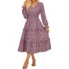 imageGRACE KARIN Womens Floral Maxi Dress 2025 Fall Long Sleeve Flowy V Neck A Line Dress Smocked Long Dresses with PocketsDrak Pink and Rose Floral