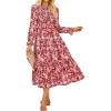 imageGRACE KARIN Womens Floral Midi Dress 2025 Long Sleeve Fall Elegant Smocked Tiered Flowy Wedding Guest Dresses with PocketsPink Red