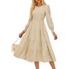 imageGRACE KARIN Womens Long Sleeve Dress 2025 Fall Smocked Tiered A Line Casual Work Midi Flowy Church Dresses PocketsApricot