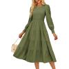 imageGRACE KARIN Womens Long Sleeve Dress 2025 Fall Smocked Tiered A Line Casual Work Midi Flowy Church Dresses PocketsArmy Green
