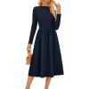 imageGRACE KARIN Womens Long Sleeve Fall Dress 2025 Mock Neck Midi Patchwork Dress Casual Wedding Guest Flowy Dresses PocketsNavy Blue