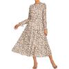 imageGRACE KARIN Womens Long Sleeve Maxi Dress Fall 2025 Chiffon Flowy Wedding Guest Dresses Floral Tiered Dress with PocketsBeige and Leopard