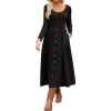 imageGRACE KARIN Womens Long Sleeve Midi Dress 2025 Fall Casual Crewneck Knit Button Flowy A Line Dresses with PocketsBlack