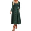 imageGRACE KARIN Womens Long Sleeve Midi Dress 2025 Fall Casual Crewneck Knit Button Flowy A Line Dresses with PocketsDark Green