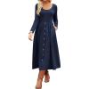 imageGRACE KARIN Womens Long Sleeve Midi Dress 2025 Fall Casual Crewneck Knit Button Flowy A Line Dresses with PocketsNavy Blue