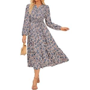 imageGRACE KARIN Womens 2025 Long Sleeve Floral Maxi Dress V Neck High Waist A Line Flowy Wedding Guest DressesRed Blue Floral