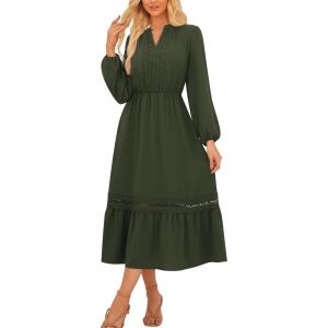 imageGRACE KARIN Womens Fall Dresses Lace V Neck Long Sleeve Tiered Flowy Maxi Dress Going Out Casual Dresses with PocketsArmy Green