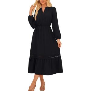 imageGRACE KARIN Womens Fall Dresses Lace V Neck Long Sleeve Tiered Flowy Maxi Dress Going Out Casual Dresses with PocketsBlack