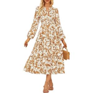 imageGRACE KARIN Womens Floral Maxi Dress Long Sleeve V Neck Casual A Line Spring Fall Winter Flowy Tiered Dresses with PocketsYellow
