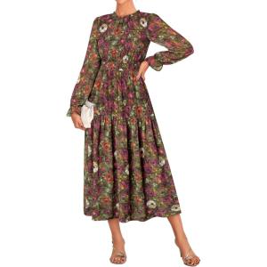imageGRACE KARIN Womens Long Sleeve Maxi Dress Fall 2025 Chiffon Flowy Wedding Guest Dresses Floral Tiered Dress with PocketsVintage Multicolored