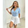 imageGRACE KARIN Cropped Cardigan Sweaters for Women Short Sleeve Crochet Knit Bolero Shrug VNeck Button up TopsLight Blue