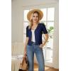imageGRACE KARIN Cropped Cardigan Sweaters for Women Short Sleeve Crochet Knit Bolero Shrug VNeck Button up TopsNavy Blue