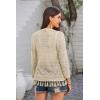 imageGRACE KARIN Womens 34 Sleeve VNeck Boho Hollowed Out Crochet Knit Shrug Lightweight Cardigan Sweater with TasselsApricot
