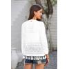 imageGRACE KARIN Womens 34 Sleeve VNeck Boho Hollowed Out Crochet Knit Shrug Lightweight Cardigan Sweater with TasselsWhite