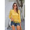 imageGRACE KARIN Womens 34 Sleeve VNeck Boho Hollowed Out Crochet Knit Shrug Lightweight Cardigan Sweater with TasselsYellow