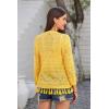 imageGRACE KARIN Womens 34 Sleeve VNeck Boho Hollowed Out Crochet Knit Shrug Lightweight Cardigan Sweater with TasselsYellow