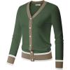 imageGRACE KARIN Womens Cardigan Contrast Color Block Sweaters Lightweight Long Sleeve Cropped Cardigan VNeck Striped ShrugsArmy Green