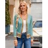 imageGRACE KARIN Womens Cardigan Contrast Color Block Sweaters Lightweight Long Sleeve Cropped Cardigan VNeck Striped ShrugsContrastblue