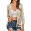 imageGRACE KARIN Womens 34 Sleeve VNeck Boho Hollowed Out Crochet Knit Shrug Lightweight Cardigan Sweater with TasselsApricot