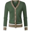 imageGRACE KARIN Womens Cardigan Contrast Color Block Sweaters Lightweight Long Sleeve Cropped Cardigan VNeck Striped ShrugsArmy Green