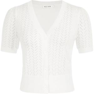 imageGRACE KARIN Cropped Cardigan Sweaters for Women Short Sleeve Crochet Knit Bolero Shrug VNeck Button up TopsWhite