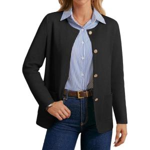 imageGRACE KARIN Sweater Blazers for Women 2025 Casual Button up Cardigan Sweater Open Front Knit Blazer Jacket with PocketsBlack