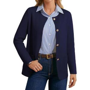 imageGRACE KARIN Sweater Blazers for Women 2025 Casual Button up Cardigan Sweater Open Front Knit Blazer Jacket with PocketsNavy Blue