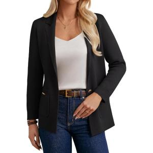 imageGRACE KARIN Sweater Blazers for Women Business Casual Long Sleeve Open Front Lapel Suit Jackets Work Blazer with PocketsBlack